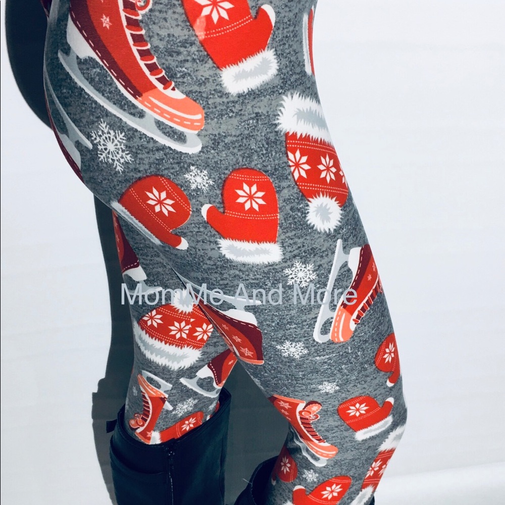 Plus ⭐SALE ⭐NEW Womens Christmas Ice Skate Mitten Print Leggings Soft Yoga Pants - Picture 6 of 6